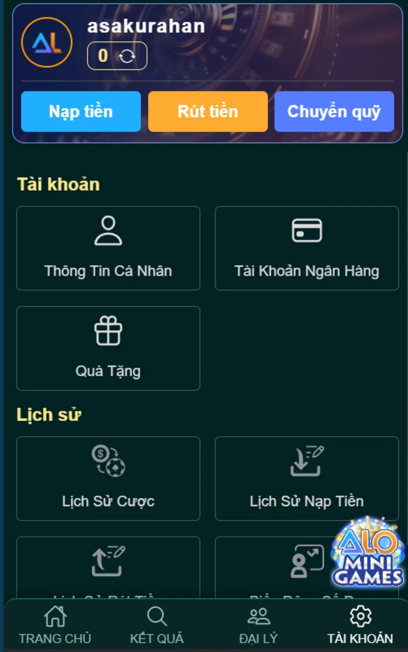 Giao diện khi đăng nhập alobet88 thành công